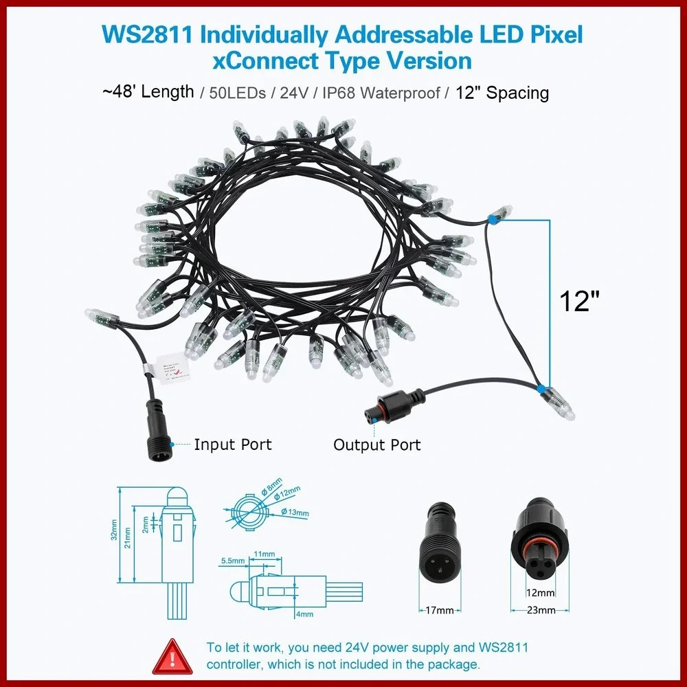 WS2811 LED Pixel Lights Individually Addressable xConnect 50 LEDs‎ 48 Feet
